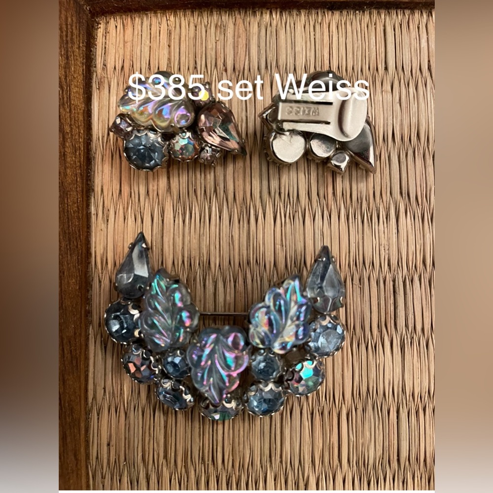 True Vintage Weiss Juliana Matched Set Earrings + Brooch Blues Lavender